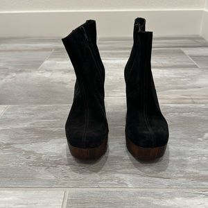 New with Box, Black Suede, Wooden Heel, Ankle Boots, Size 7.5